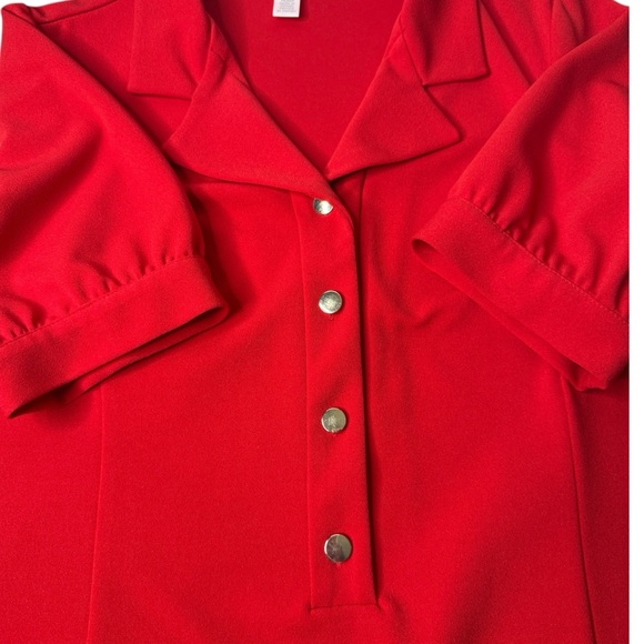 LONDON TIMES Red Collared Dress Gold Button Pullover Size 14 - Picture 5 of 8